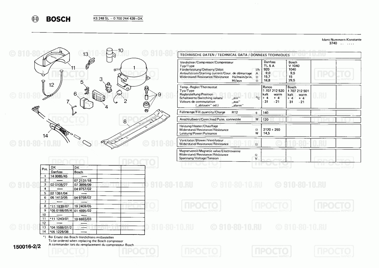 Холодильник Bosch 0700244439(00) - взрыв-схема