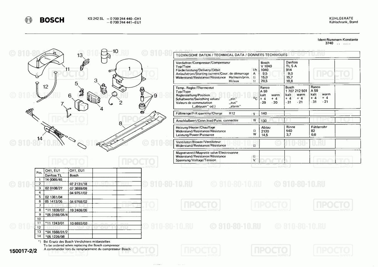 Холодильник Bosch 0700244440(00) - взрыв-схема