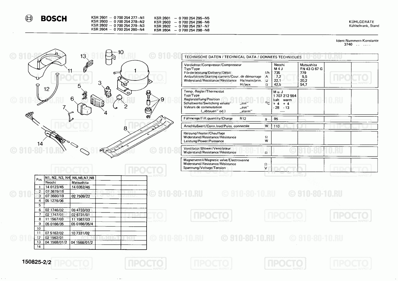 Холодильник Bosch 0700254277(00) - взрыв-схема