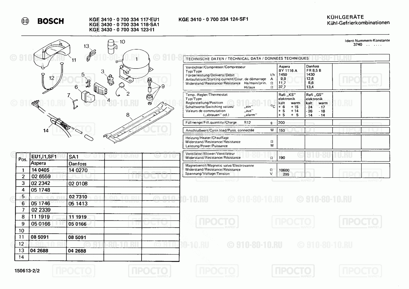 Холодильник Bosch 0700334117(00) - взрыв-схема