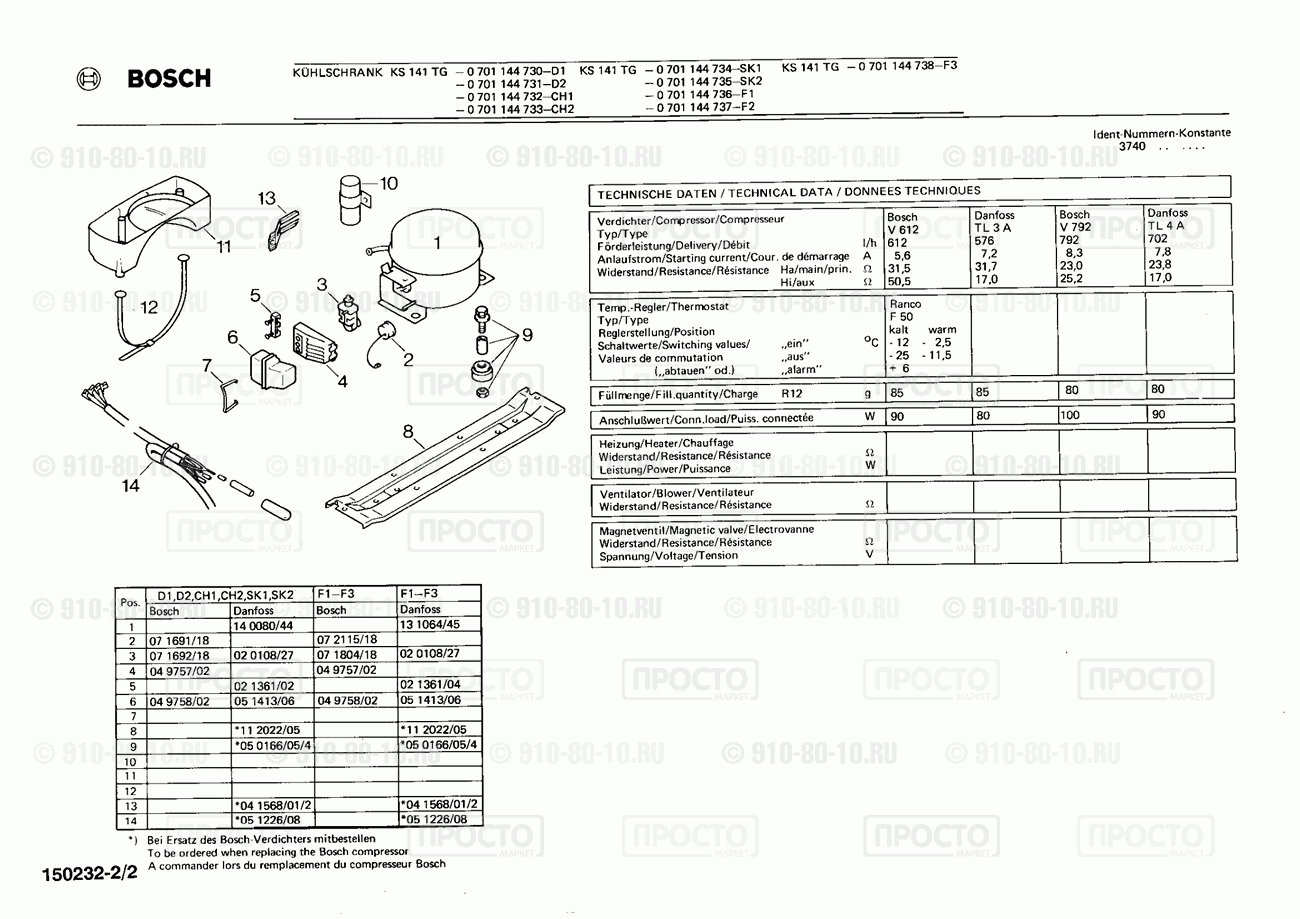 Холодильник Bosch 0701144731(00) - взрыв-схема