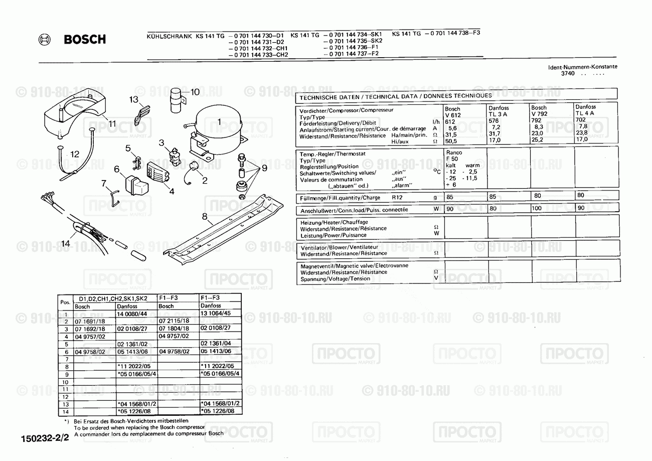 Холодильник Bosch 0701144737(00) - взрыв-схема