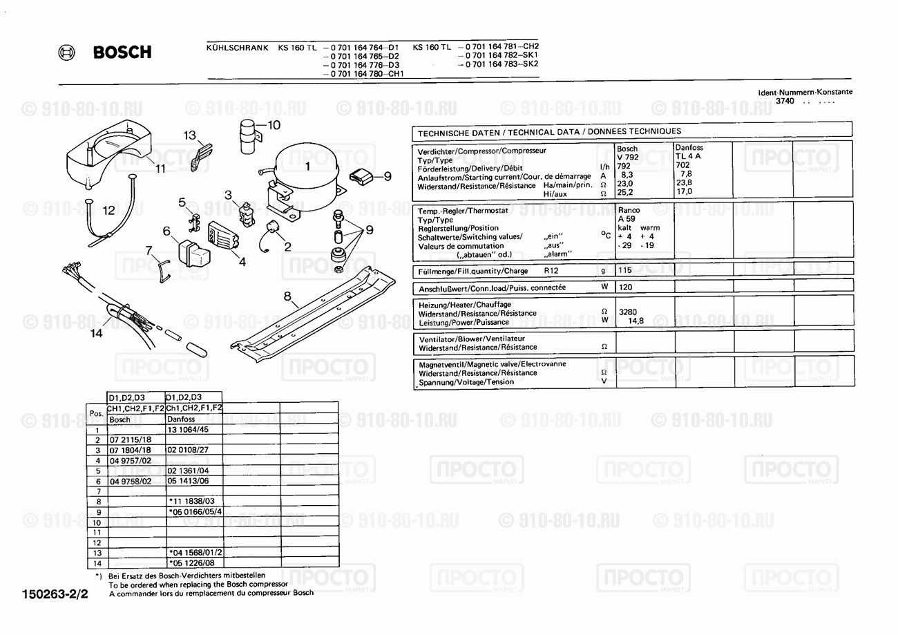 Холодильник Bosch 0701164781(00) - взрыв-схема
