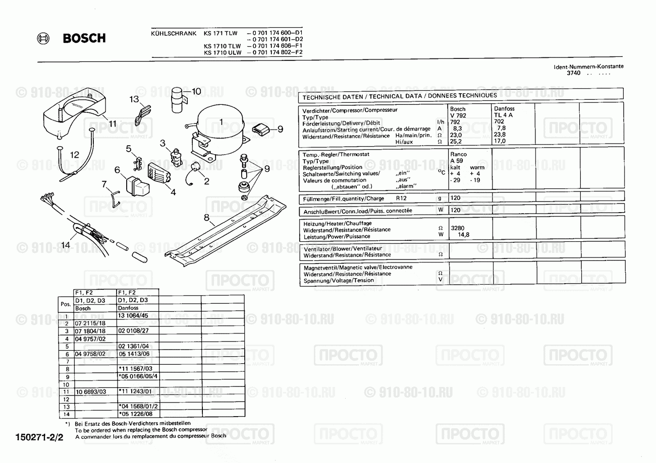 Холодильник Bosch 0701174600(00) - взрыв-схема