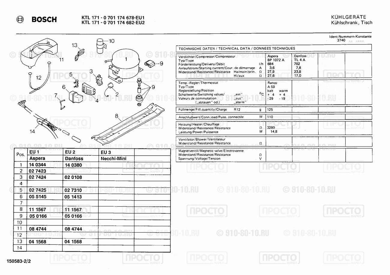 Холодильник Bosch 0701174682(00) - взрыв-схема