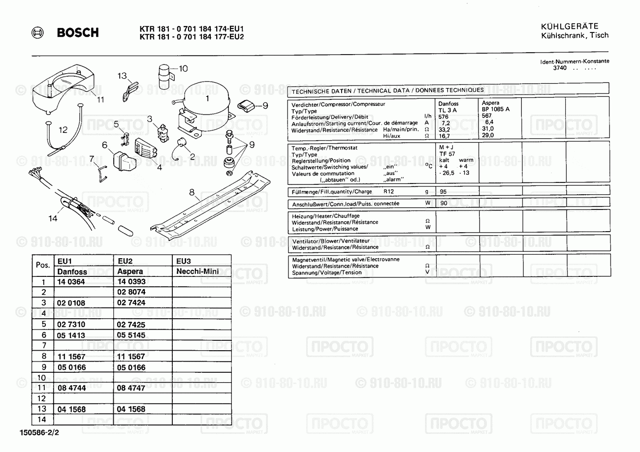 Холодильник Bosch 0701184177(00) - взрыв-схема