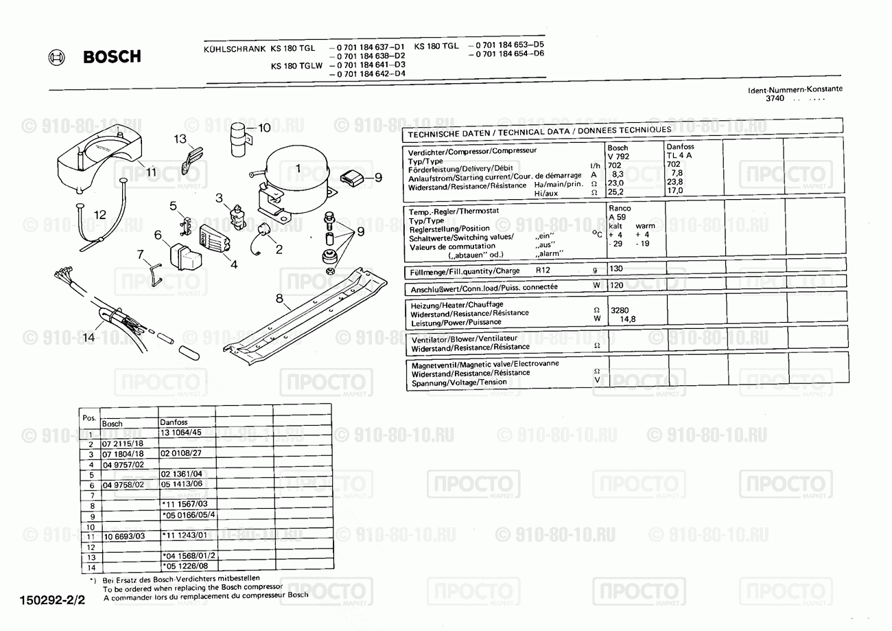 Холодильник Bosch 0701184637(00) - взрыв-схема