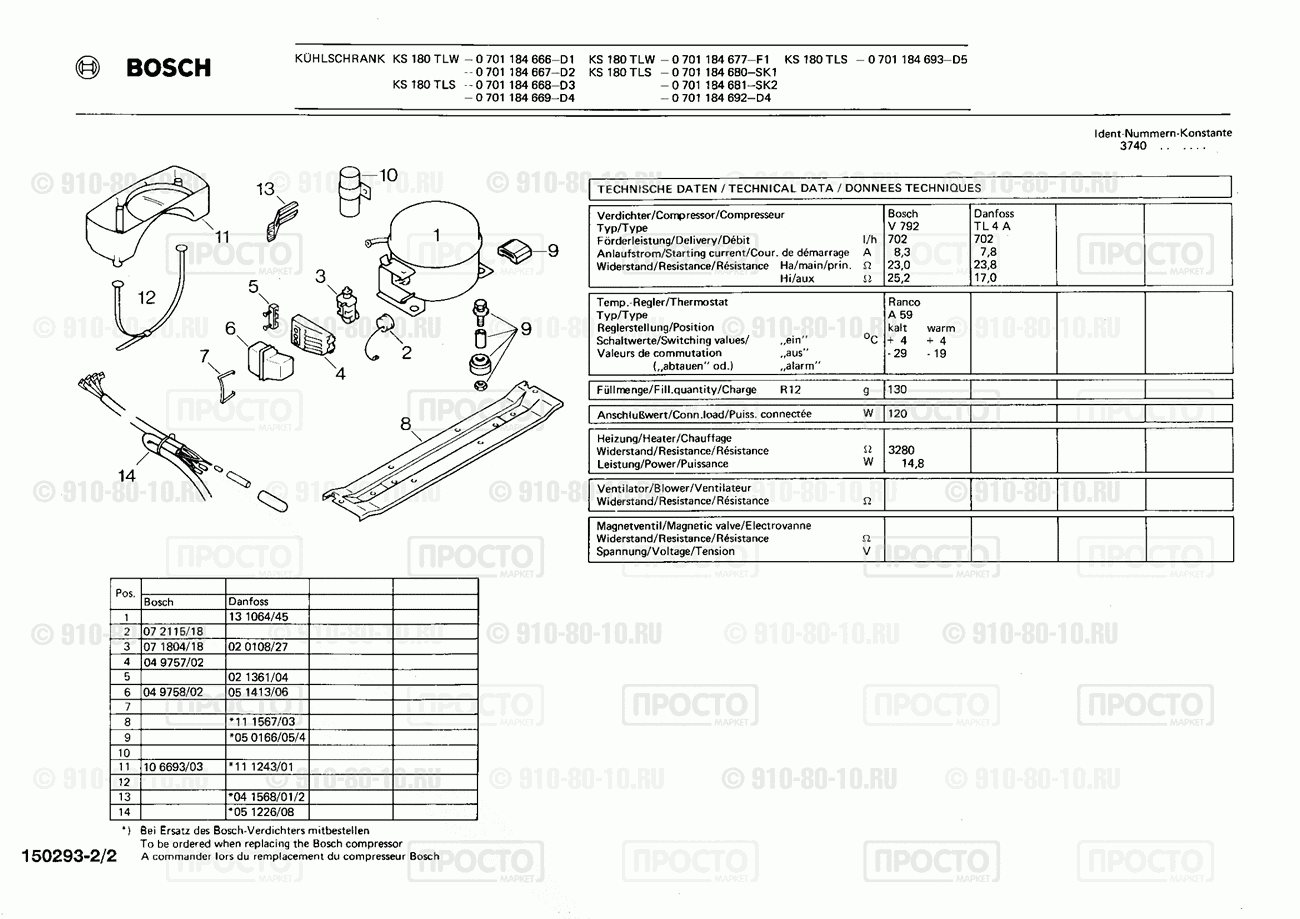 Холодильник Bosch 0701184666(00) - взрыв-схема