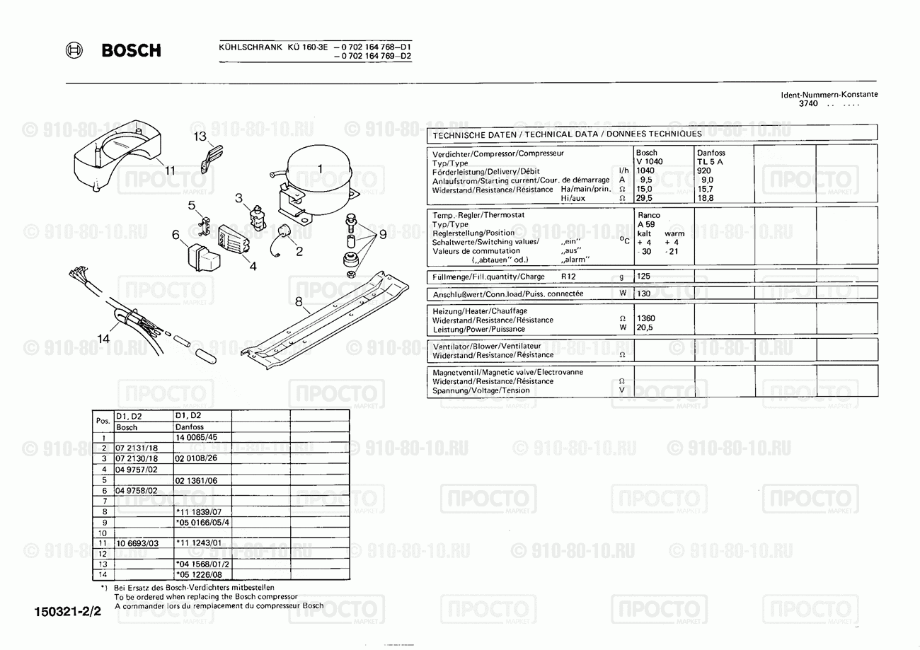 Холодильник Bosch 0702164768(00) - взрыв-схема