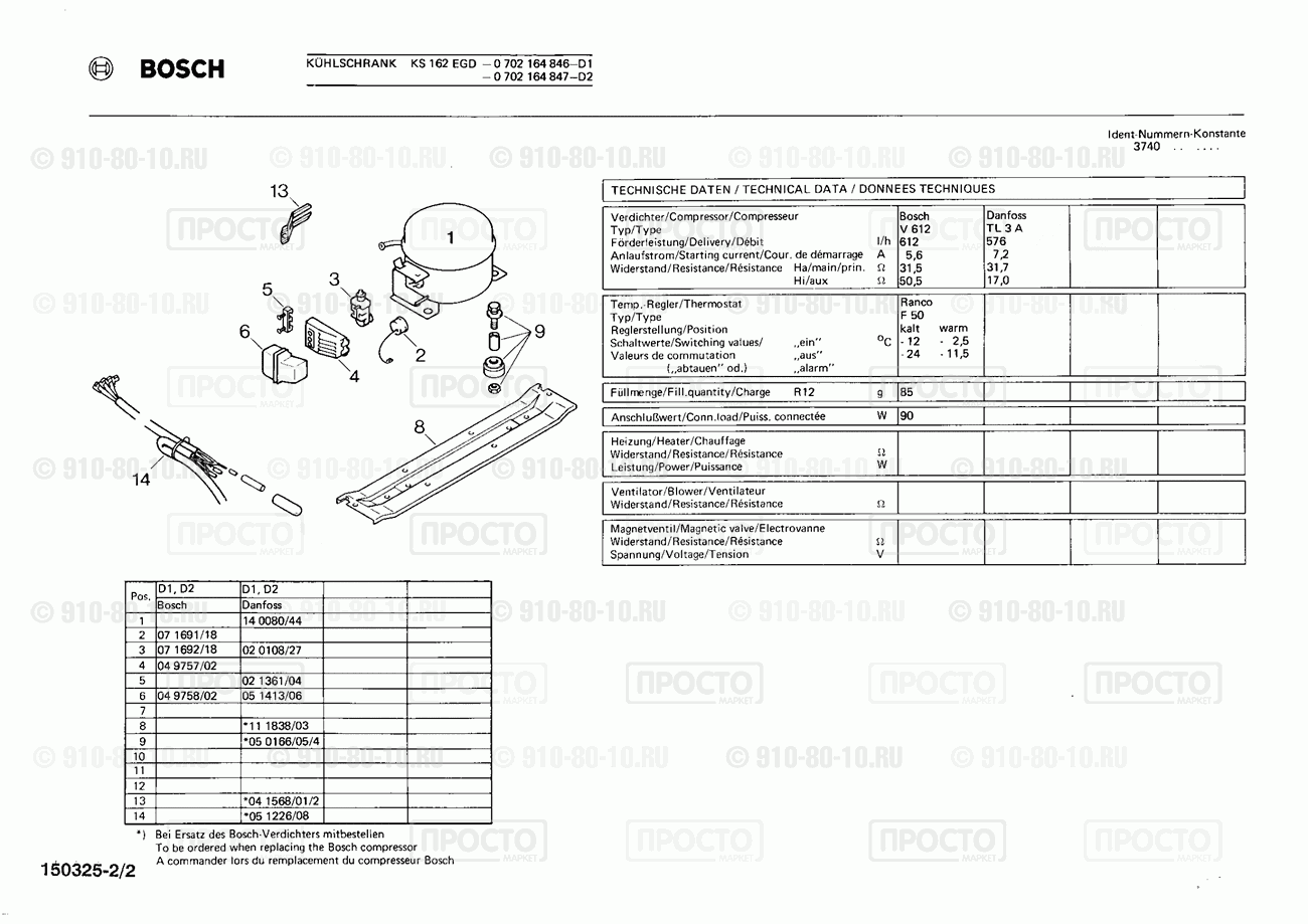 Холодильник Bosch 0702164847(00) - взрыв-схема