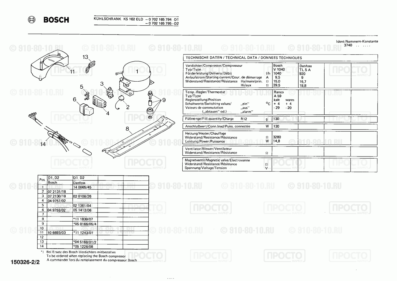 Холодильник Bosch 0702165794(00) - взрыв-схема