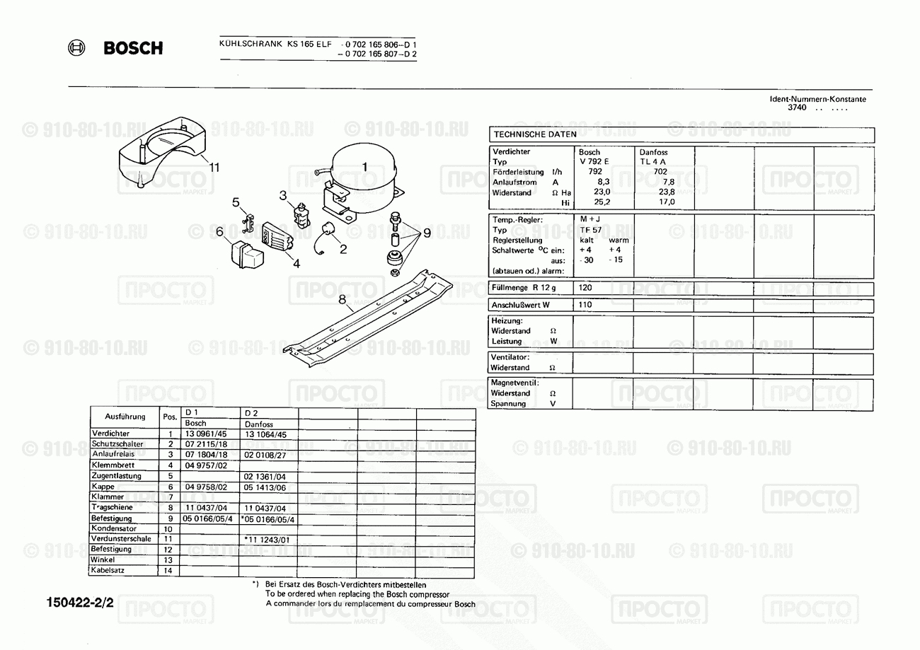 Холодильник Bosch 0702165806(00) - взрыв-схема