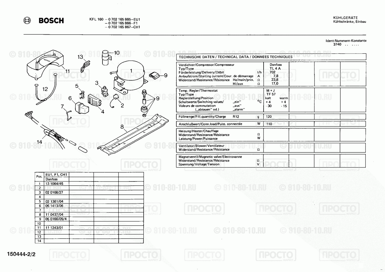 Холодильник Bosch 0702165865(00) - взрыв-схема