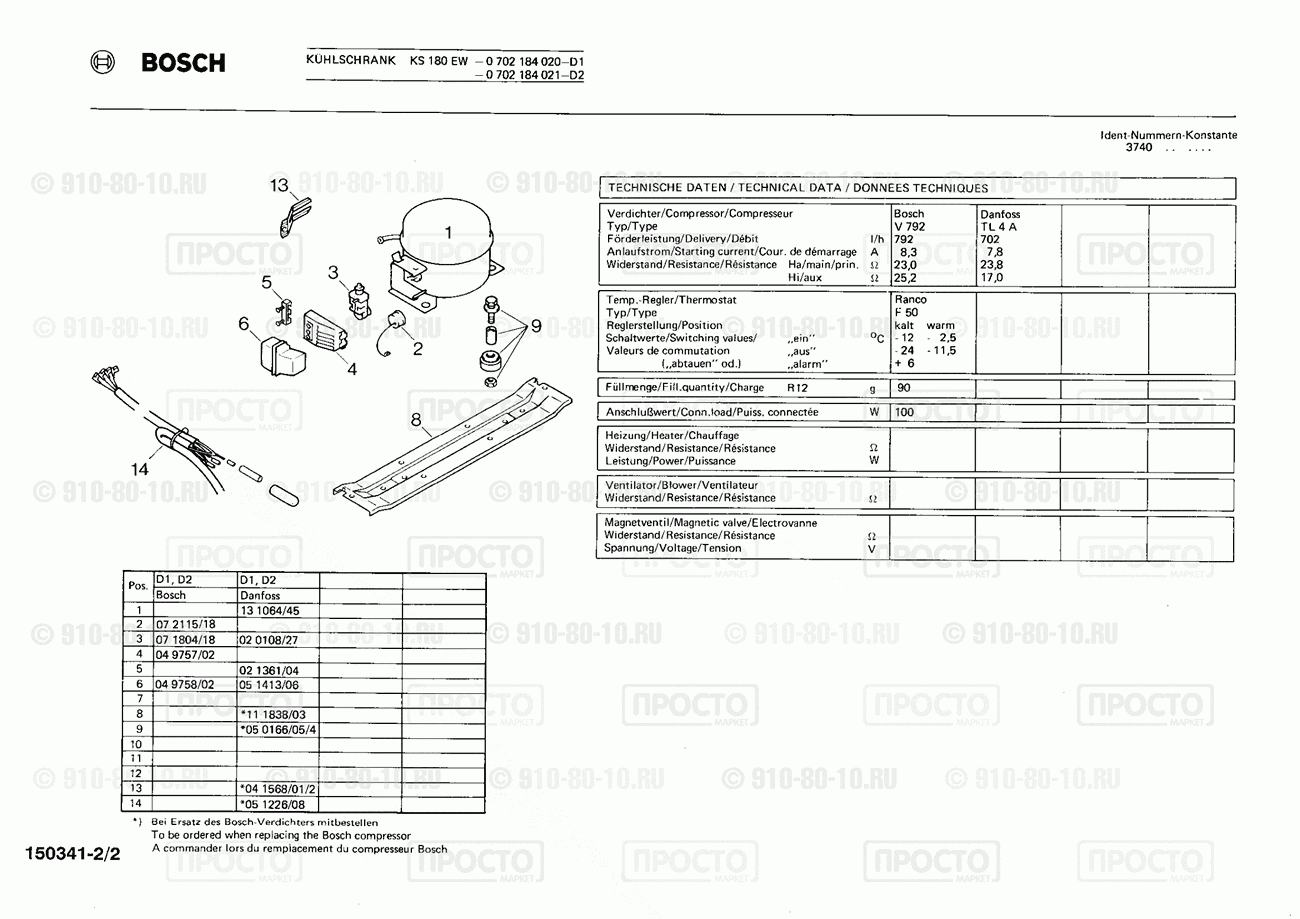 Холодильник Bosch 0702184020(00) - взрыв-схема