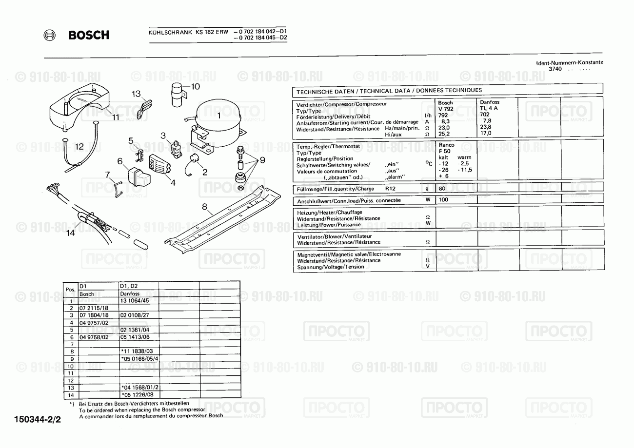 Холодильник Bosch 0702184042(00) - взрыв-схема