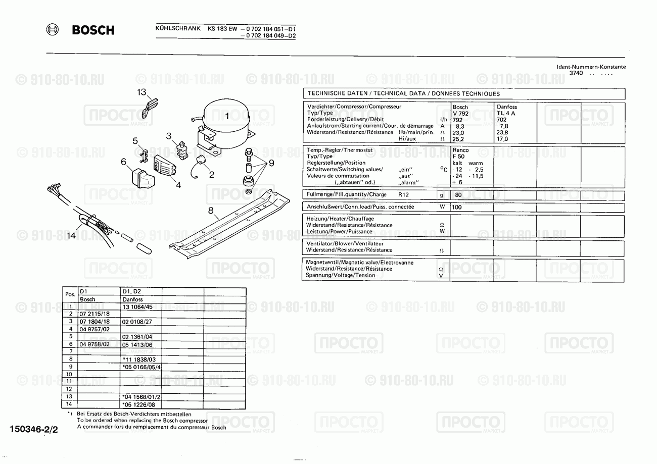 Холодильник Bosch 0702184049(00) - взрыв-схема