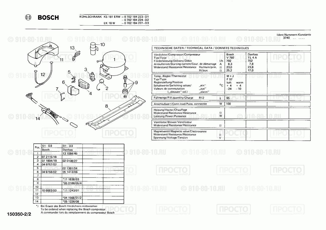 Холодильник Bosch 0702184223(00) - взрыв-схема
