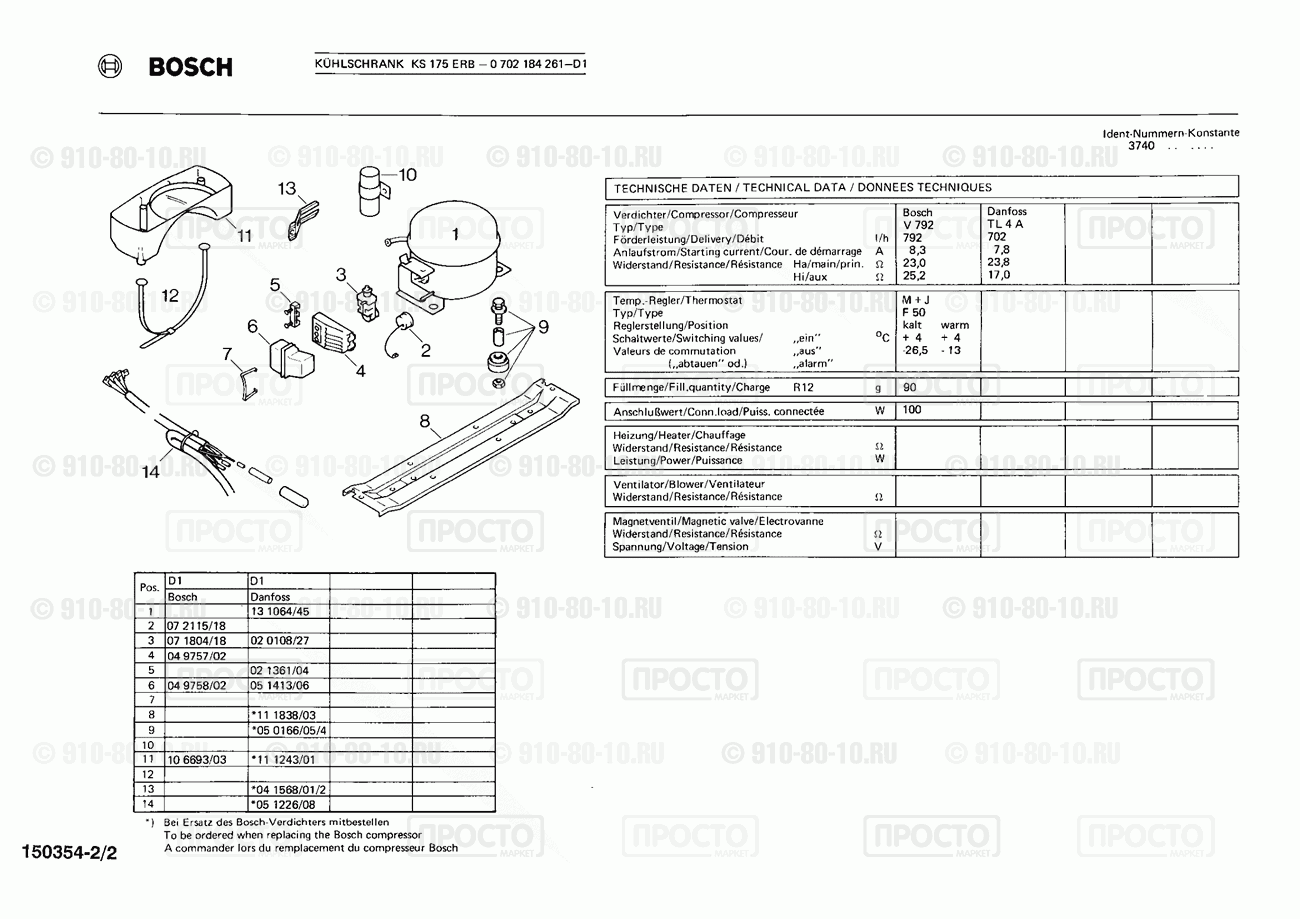 Холодильник Bosch 0702184261(00) - взрыв-схема