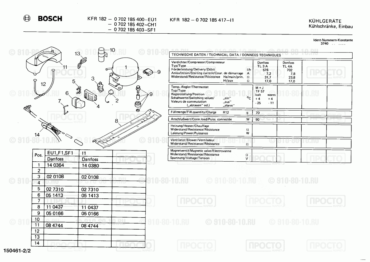 Холодильник Bosch 0702185403(00) - взрыв-схема
