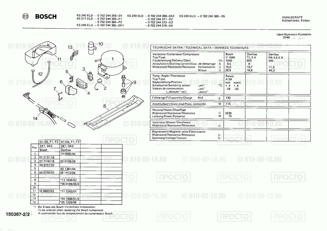 Холодильник Bosch 0702244365(00) - взрыв-схема
