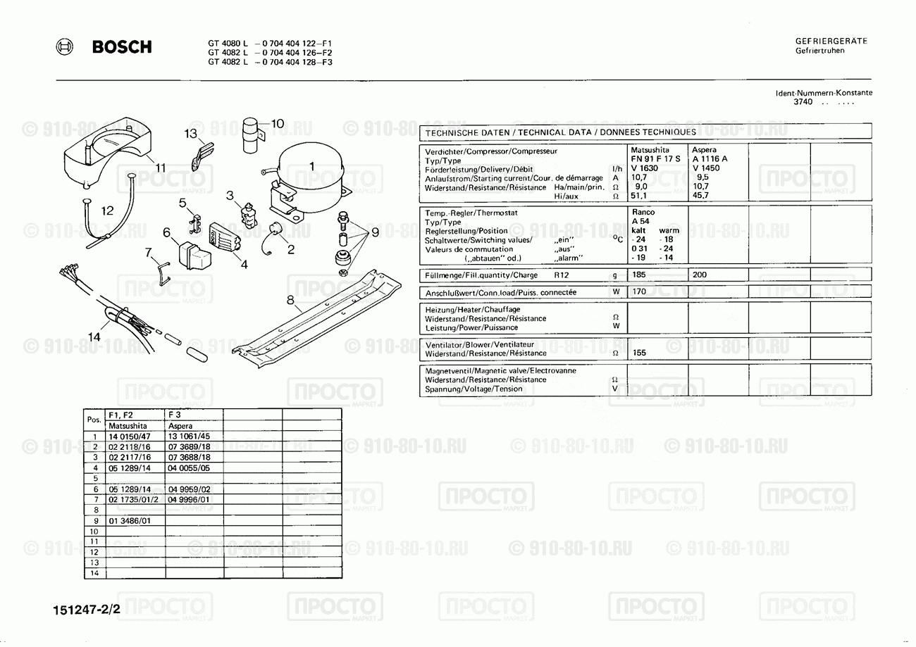 Холодильник Bosch 0704404122(00) - взрыв-схема