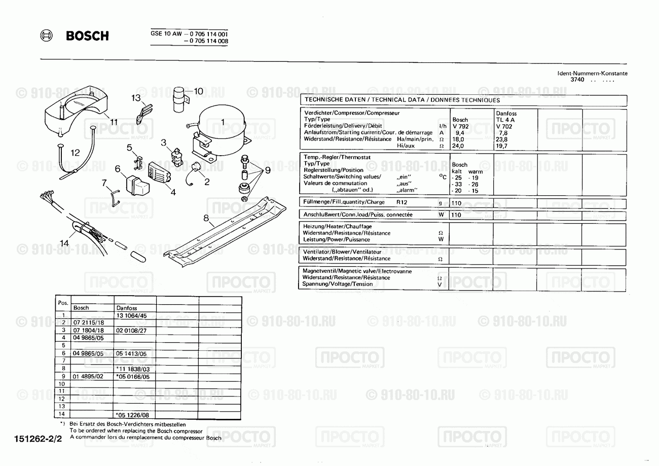 Холодильник Bosch 0705114001(00) - взрыв-схема