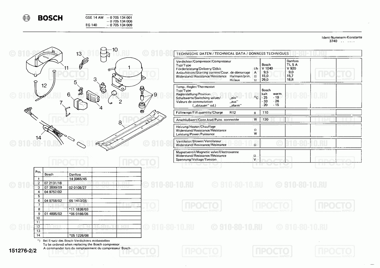 Холодильник Bosch 0705114013(00) - взрыв-схема