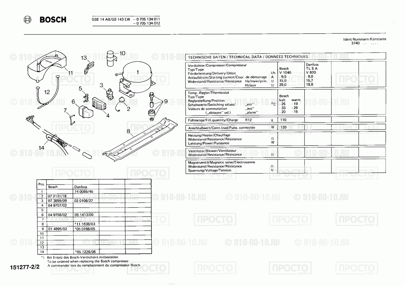 Холодильник Bosch 0705134011(00) - взрыв-схема