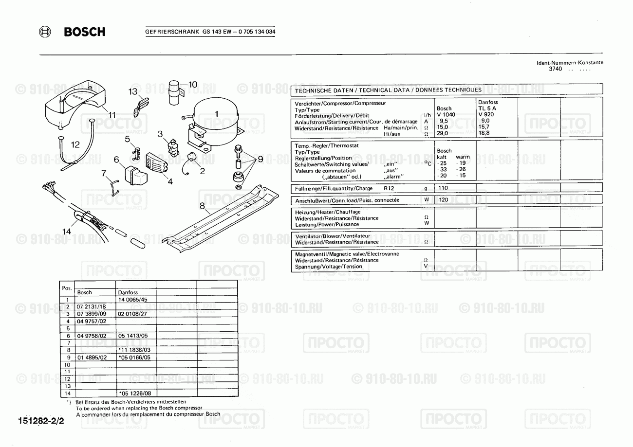 Холодильник Bosch 0705134034(00) - взрыв-схема