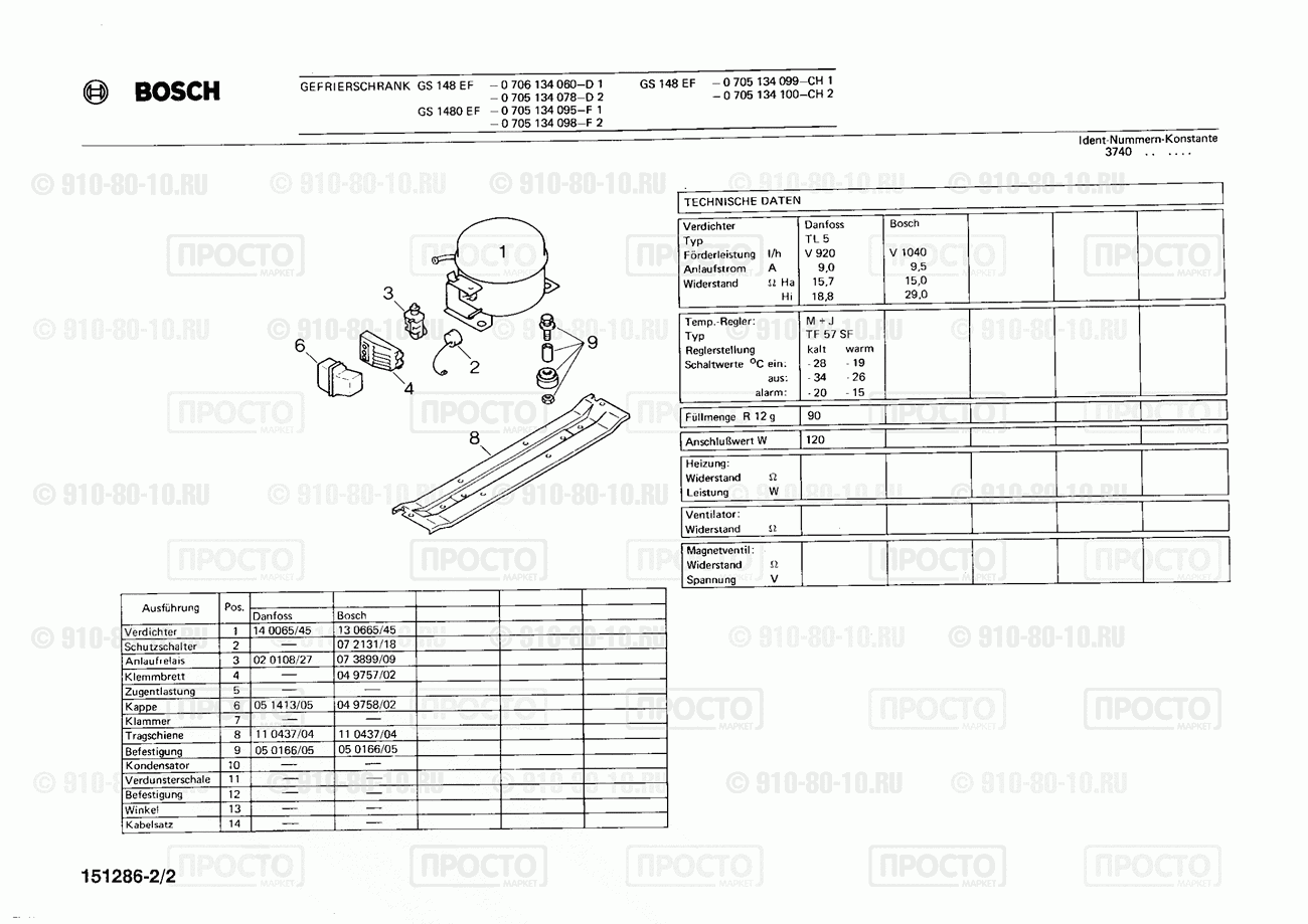 Холодильник Bosch 0705134060(00) - взрыв-схема