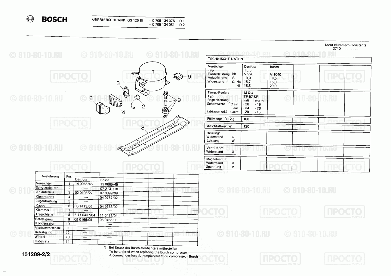 Холодильник Bosch 0705134081(00) - взрыв-схема