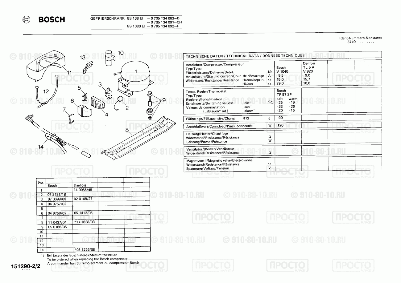 Холодильник Bosch 0705134091(00) - взрыв-схема