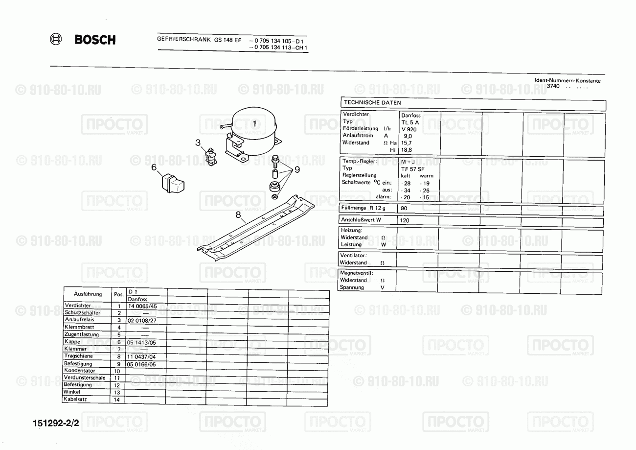 Холодильник Bosch 0705134105(00) - взрыв-схема