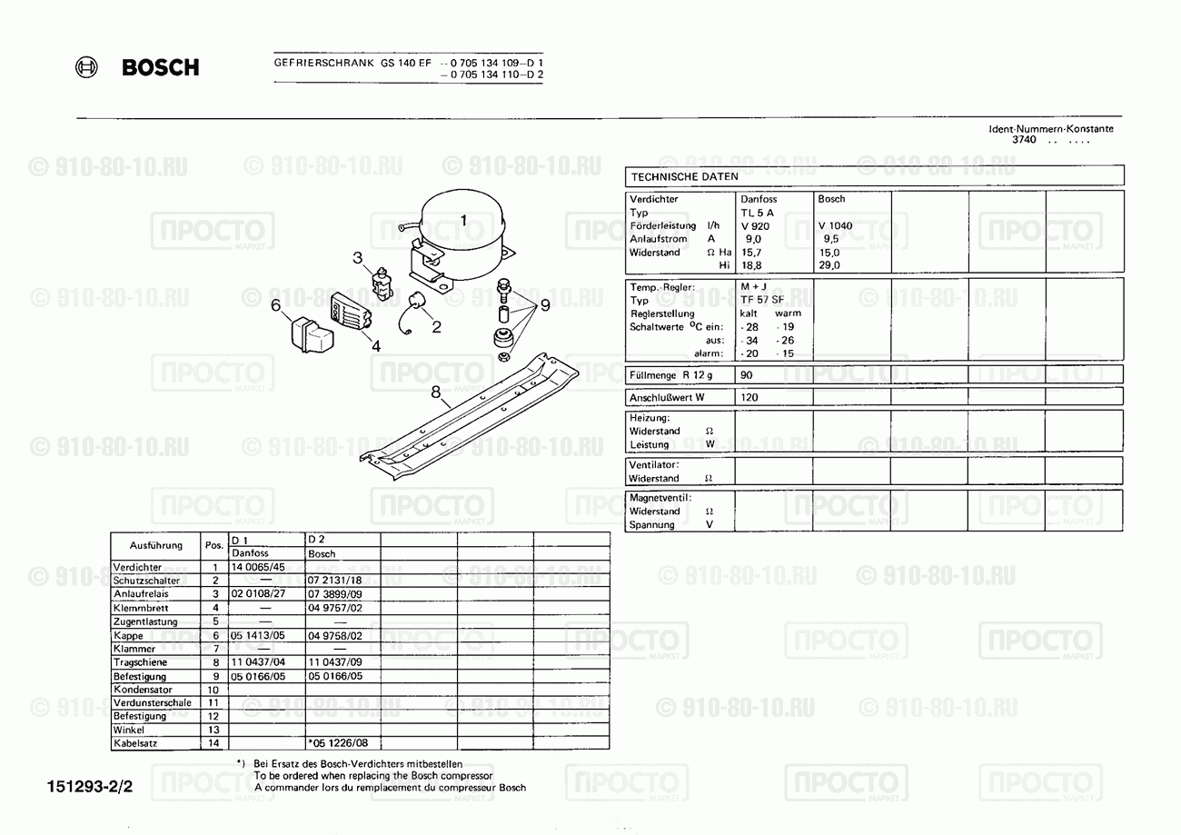 Холодильник Bosch 0705134109(00) - взрыв-схема