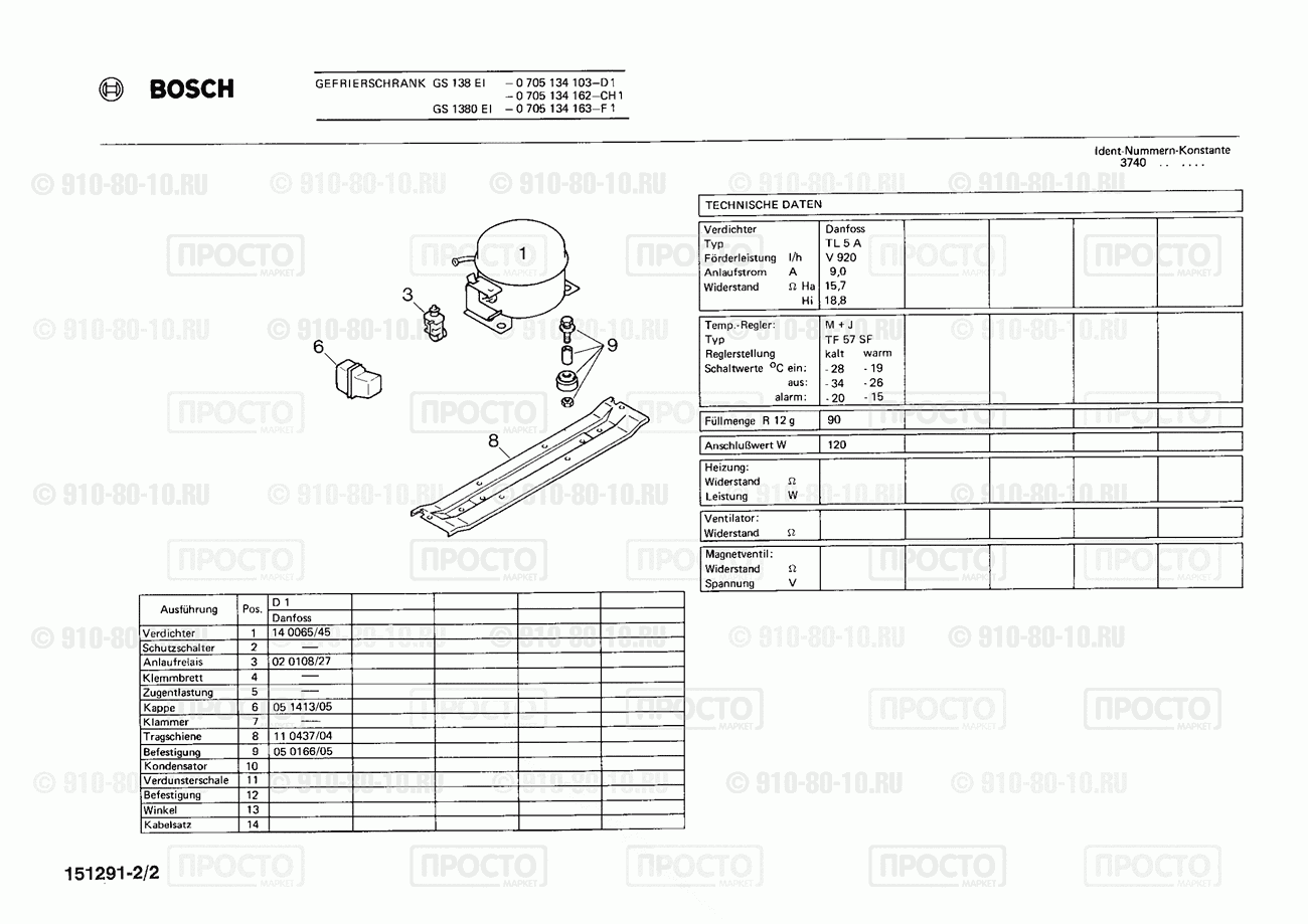 Холодильник Bosch 0705134162(00) - взрыв-схема