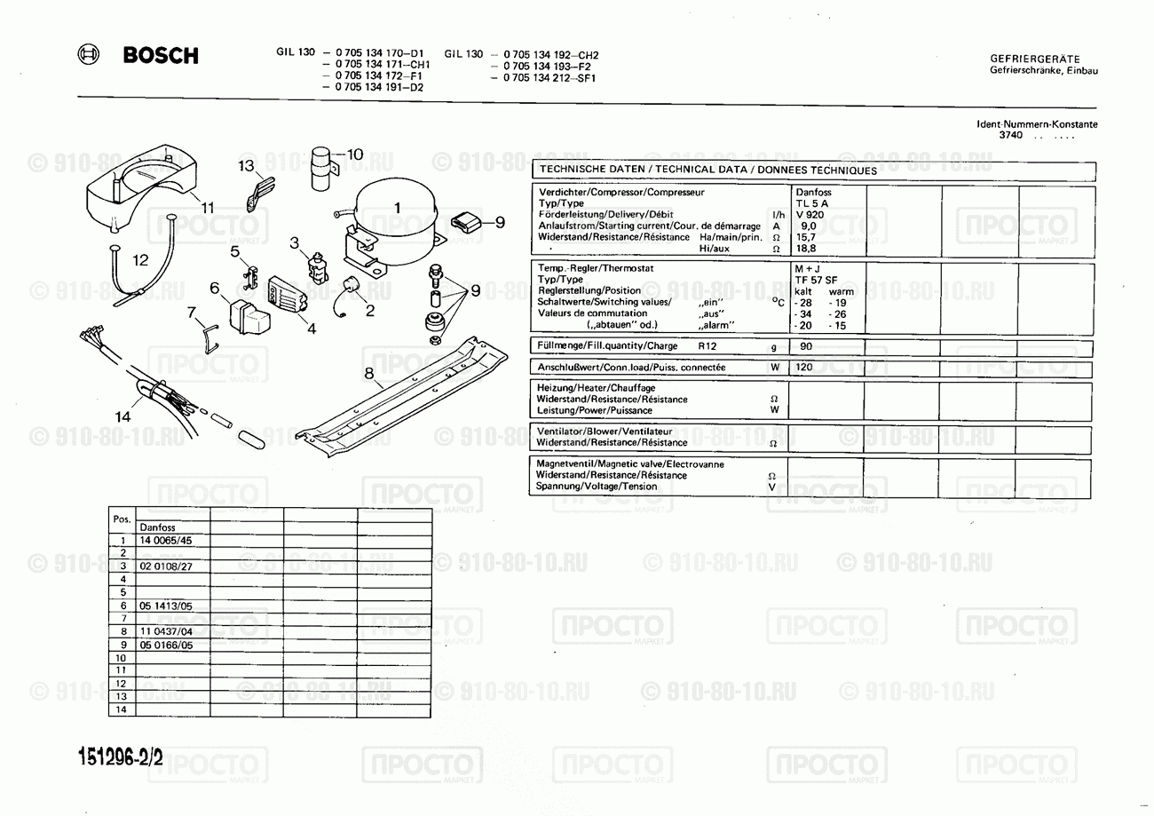 Холодильник Bosch 0705134172(00) - взрыв-схема