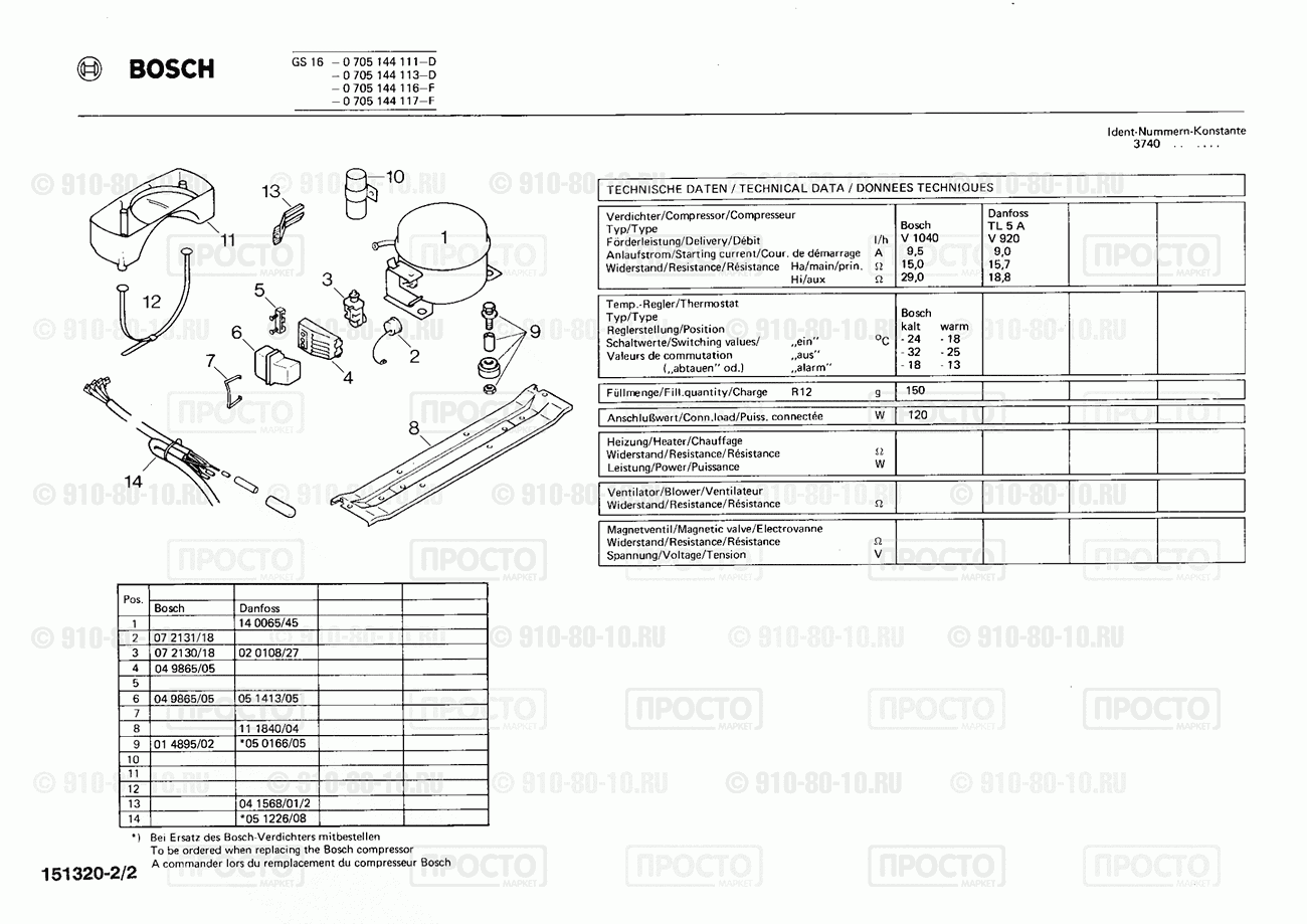 Холодильник Bosch 0705144111(00) - взрыв-схема