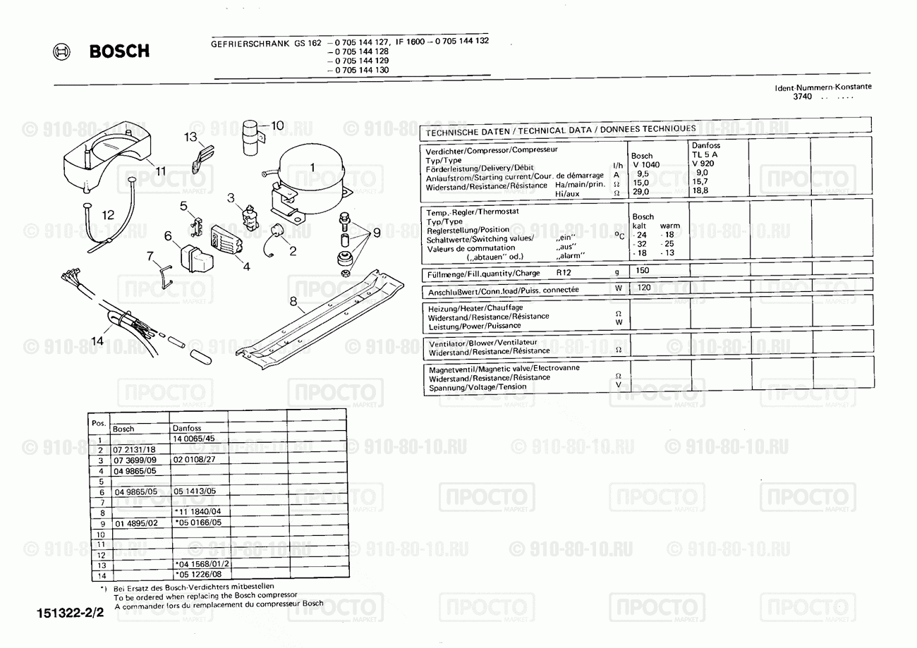 Холодильник Bosch 0705144130(00) - взрыв-схема