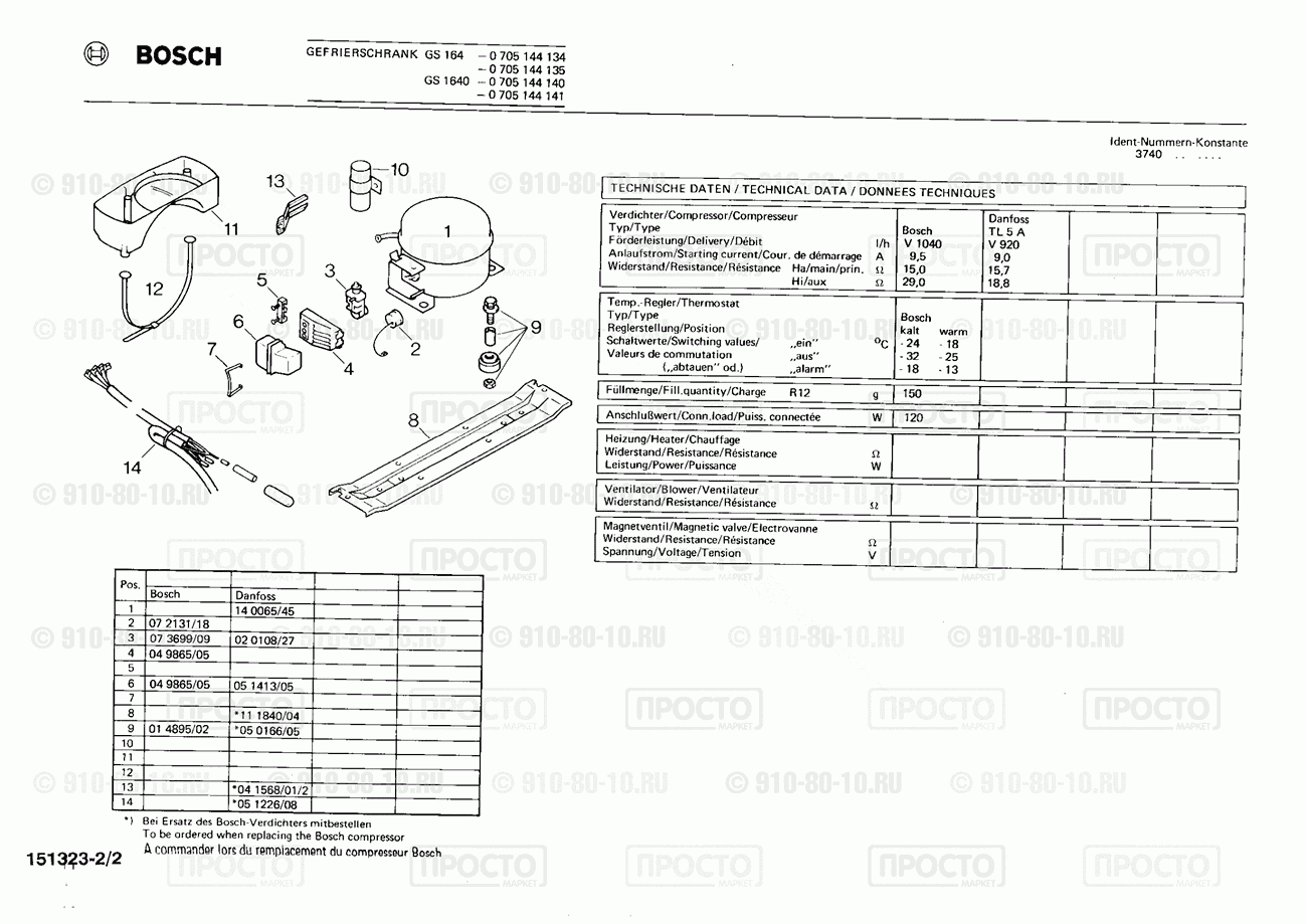 Холодильник Bosch 0705144135(00) - взрыв-схема