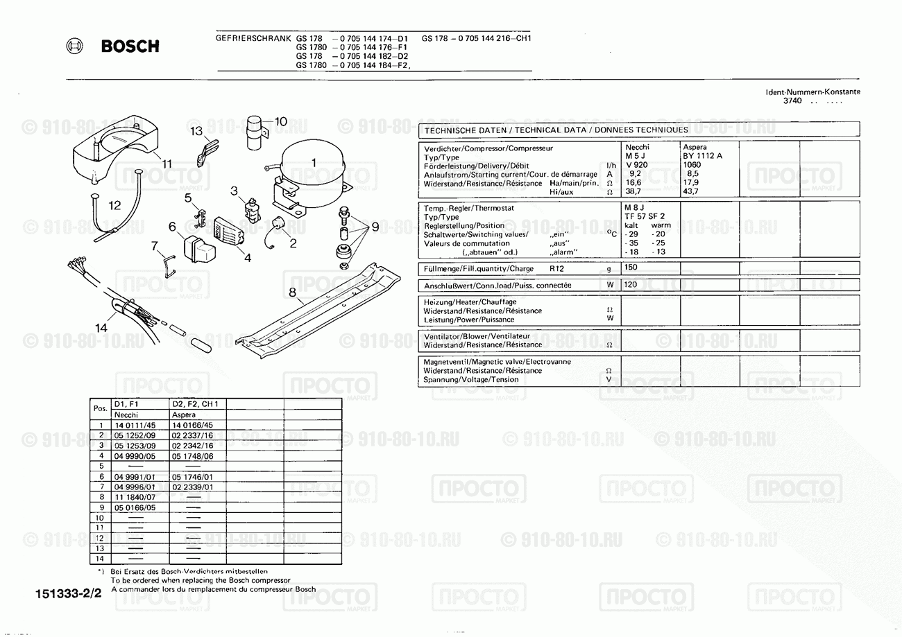Холодильник Bosch 0705144176(00) - взрыв-схема