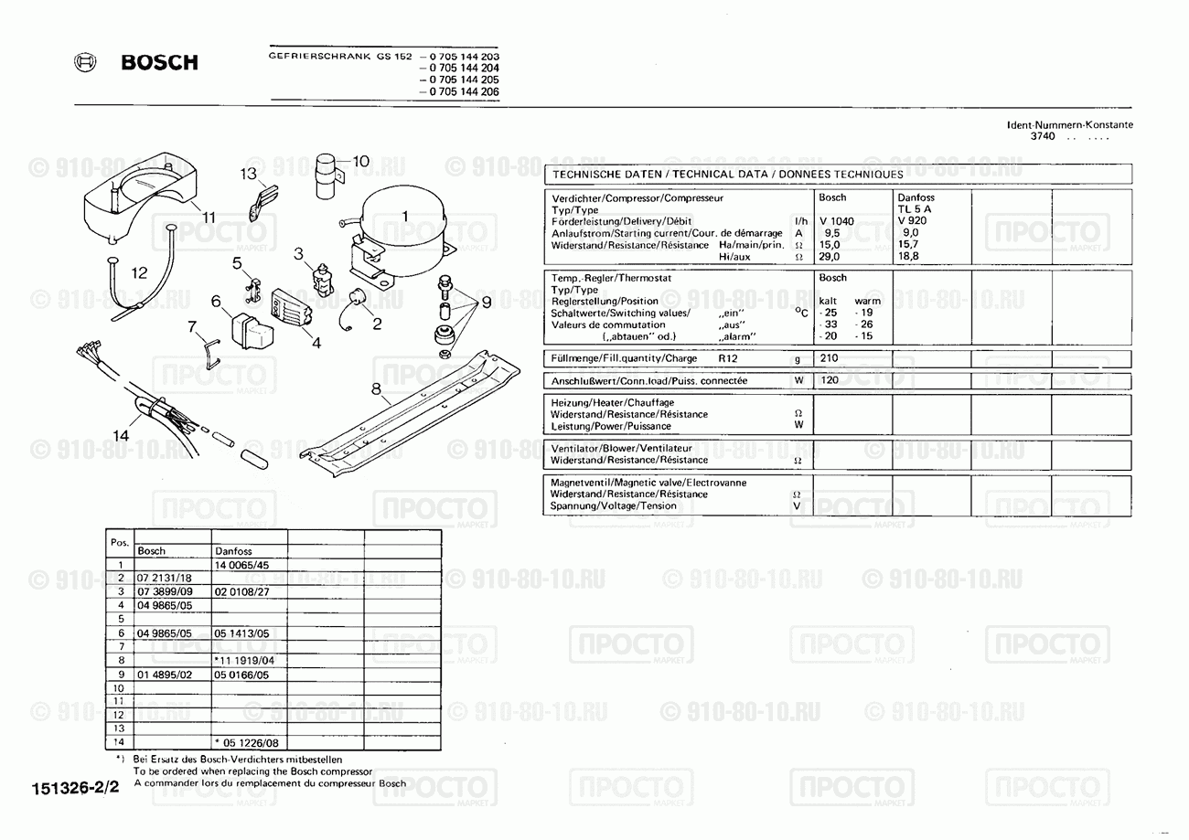 Холодильник Bosch 0705144203(00) - взрыв-схема