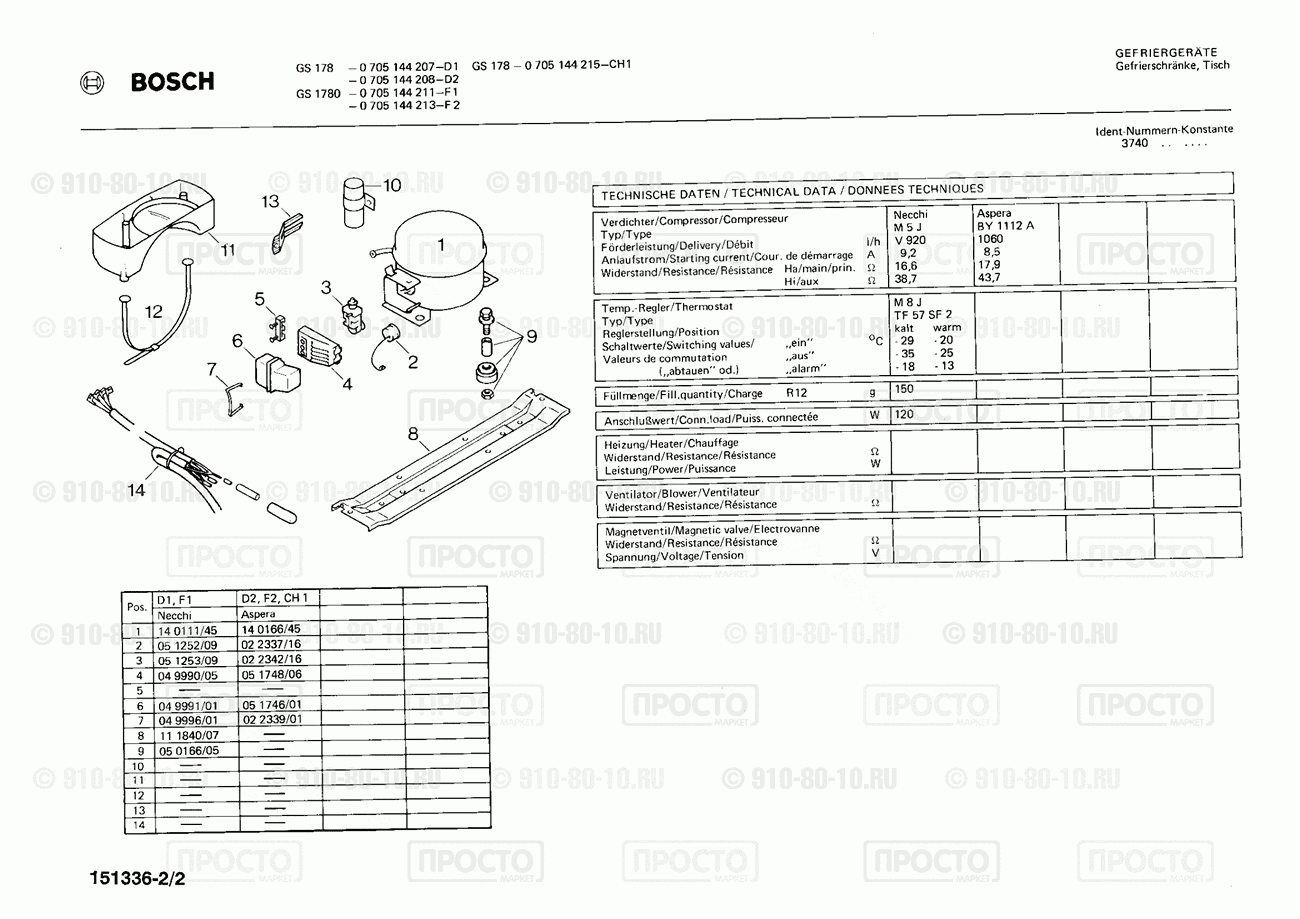 Холодильник Bosch 0705144207(00) - взрыв-схема