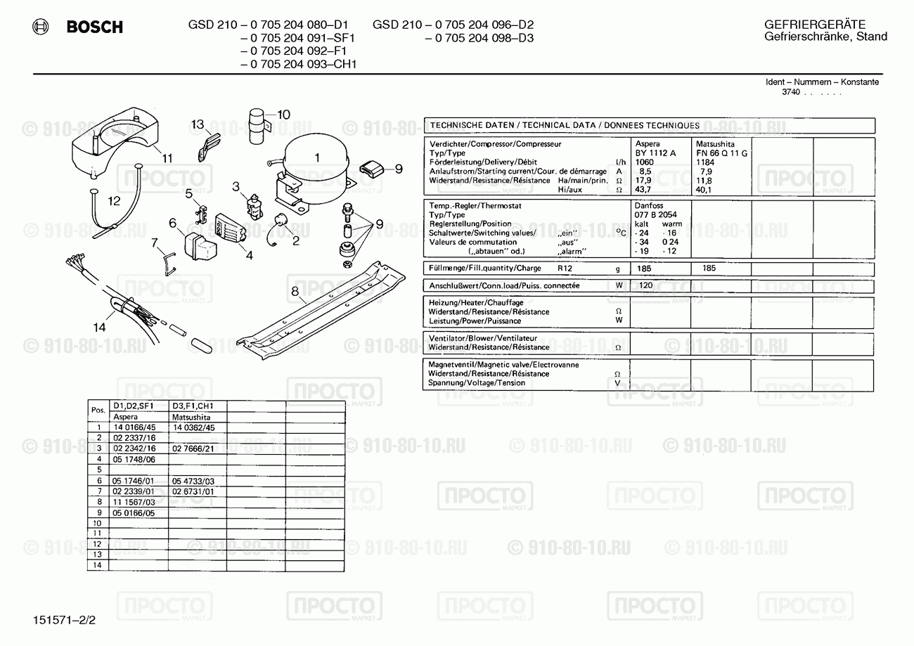 Холодильник Bosch 0705204092(00) - взрыв-схема