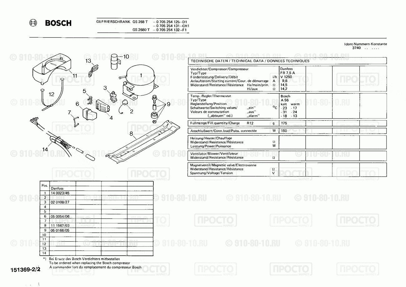 Холодильник Bosch 0705254132(00) - взрыв-схема