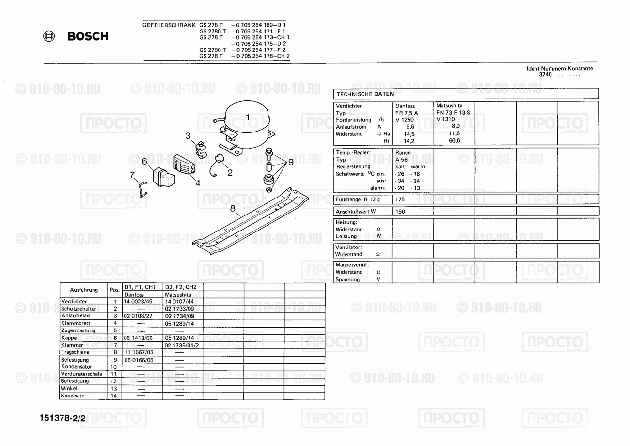 Холодильник Bosch 0705254173(00) - взрыв-схема