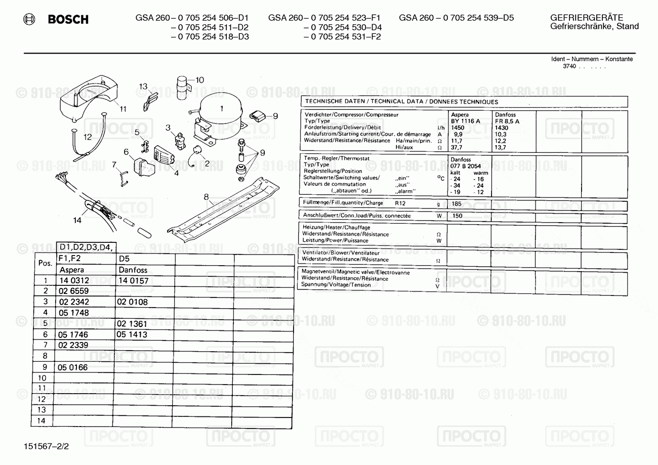 Холодильник Bosch 0705254523(00) - взрыв-схема
