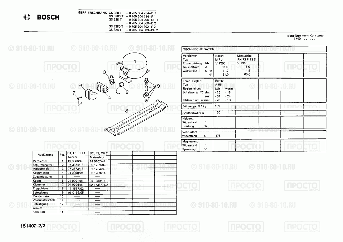 Холодильник Bosch 0705304284(00) - взрыв-схема