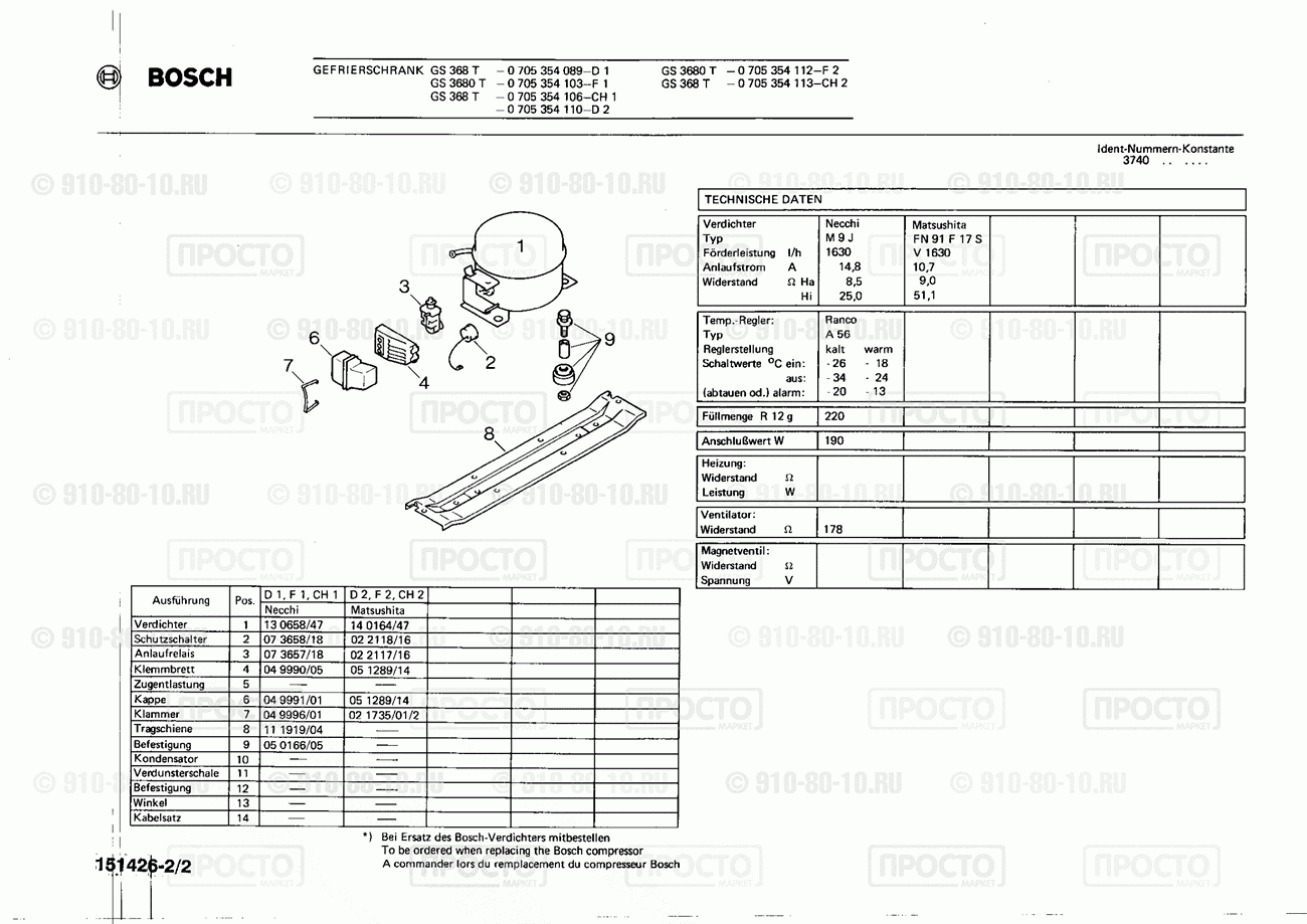 Холодильник Bosch 0705354103(00) - взрыв-схема