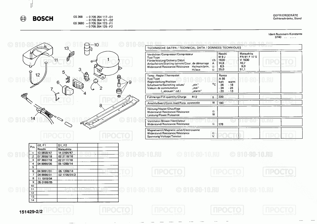 Холодильник Bosch 0705354117(00) - взрыв-схема