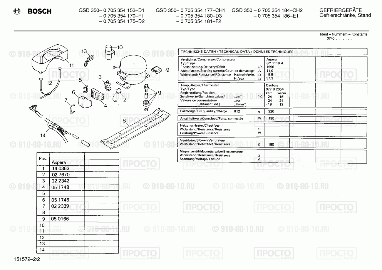 Холодильник Bosch 0705354153(00) - взрыв-схема